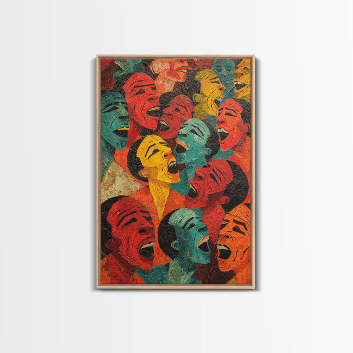 Colorful Laughing Faces Canvas Print, African Mask Art, Abstract African Art, Black Culture Art, Vibrant Wall Decor, Unique Gift