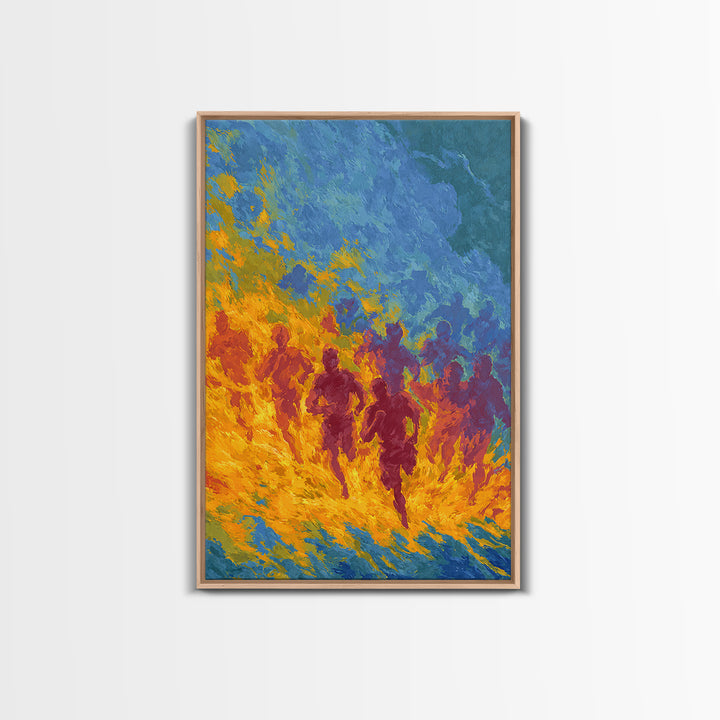Fiery Runners In Blue And Orange, African Wall Art, Abstract African Art Print, Black Culture Decor, Vibrant Canvas Print