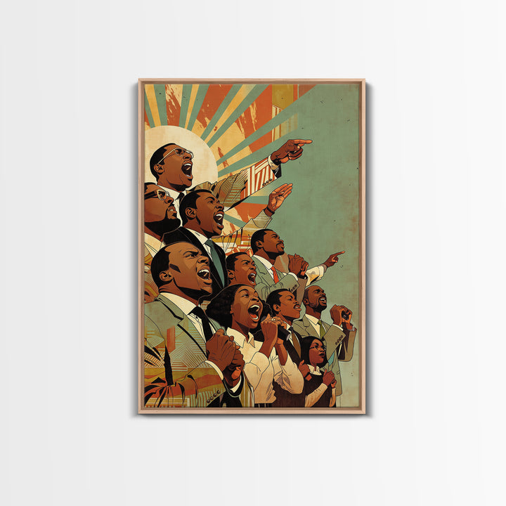 Uplifted Black Voices With Sunburst, Black History Wall Art, Juneteenth Art Print, African American Decor Gift, Canvas Print