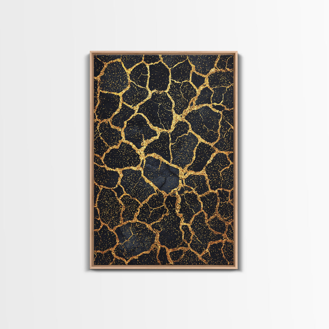 Black And Gold Crackle Pattern, Abstract Wall Art, African Inspired Decor, Luxury Canvas Print, Modern Black Art Home Decor Gift