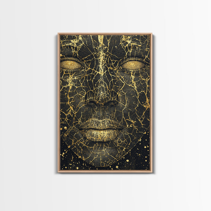 Cracked Gold Black Goddess Portrait, African Wall Art, Abstract Black Art Print, Luxury Canvas Print, Modern Feminine Decor