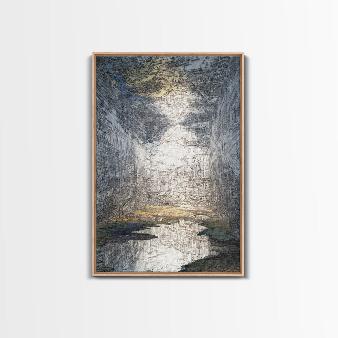 Abstract Urban Canyon Reflection Wall Art, Moody Blue Cityscape Print, Modern Architecture Decor, Statement Living Room Art