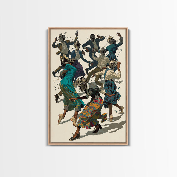 African Masked Dancers Celebration Canvas Print, African Tribal Art, Cultural Wall Decor, Colorful Afrocentric Home Gift