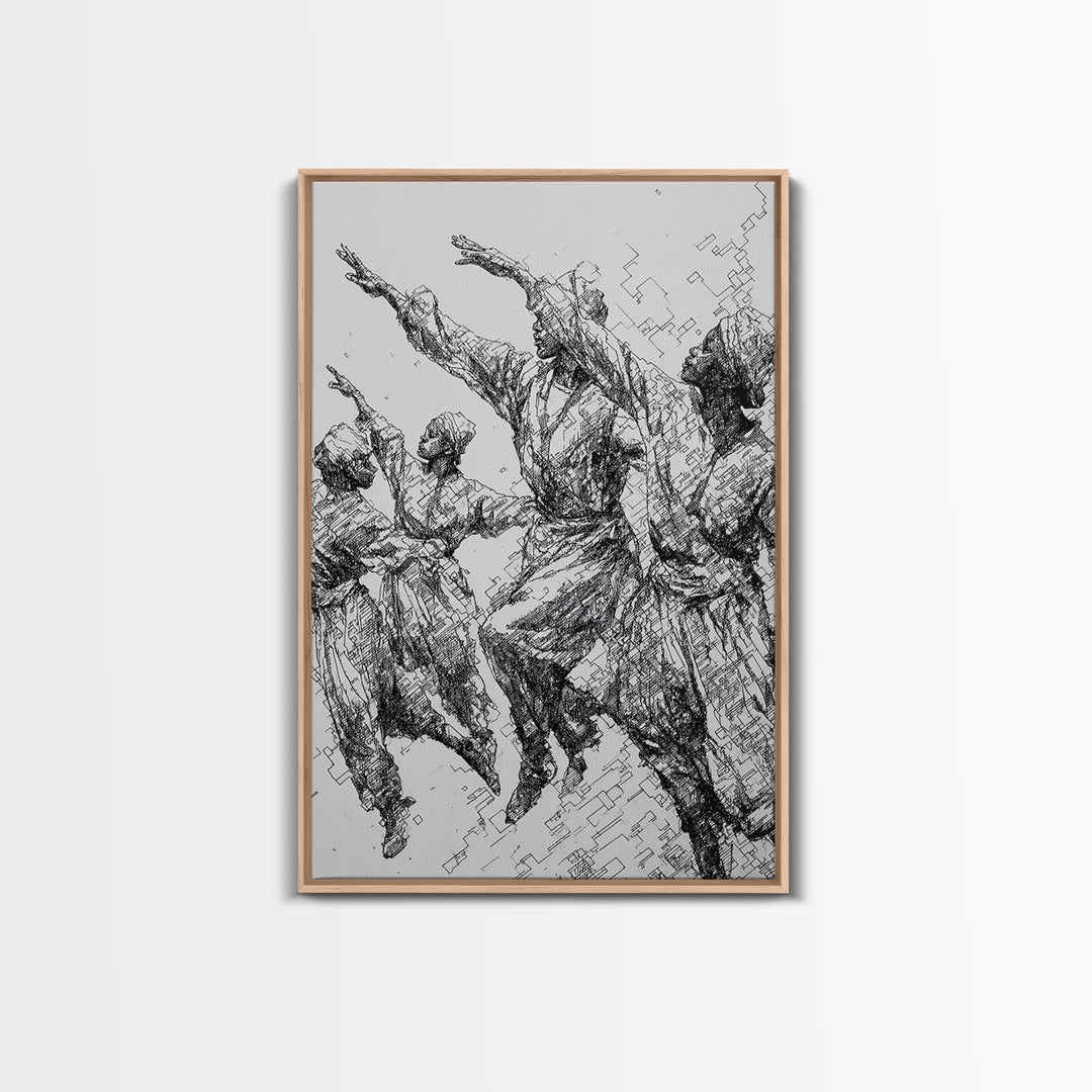 Leaping African Dancers Ink Sketch Wall Art, Black And White Cultural Dance Print, Afrocentric Home Decor, Gallery Art Gift