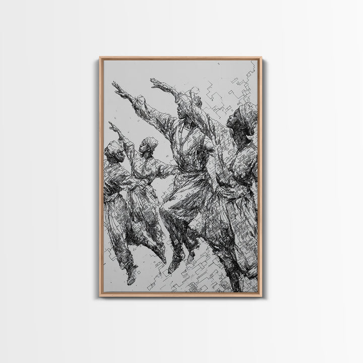 Leaping African Dancers Ink Sketch Wall Art, Black And White Cultural Dance Print, Afrocentric Home Decor, Gallery Art Gift