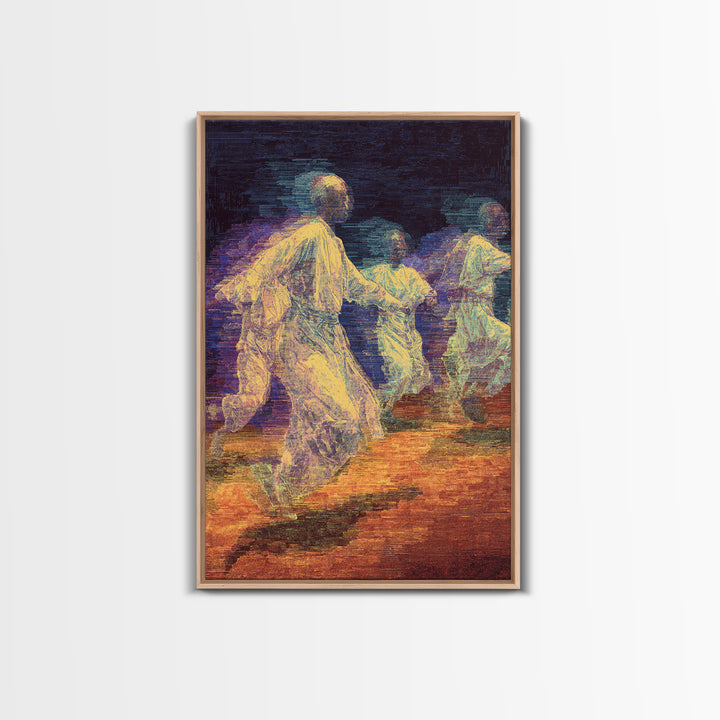 Ethereal African Dancers In Flowing Robes Wall Art, Motion Blur Cultural Painting, Afrocentric Spiritual Home Decor Gift