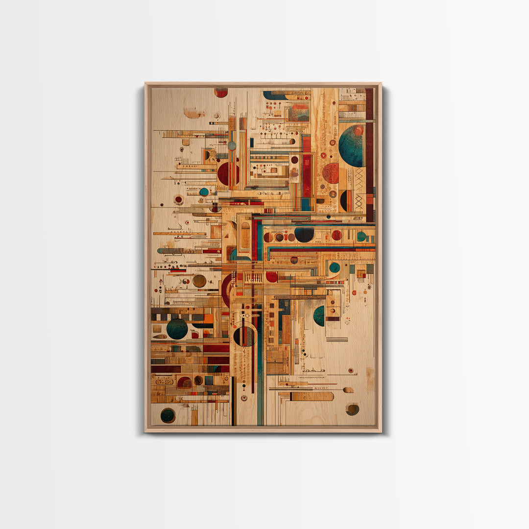 Earth Tone Geometric Tribal Pattern Canvas Print, Abstract African Art, Mid Century Modern Wall Decor, Textile Inspired Art