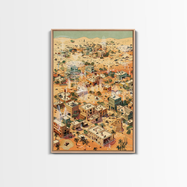 Desert Village Aerial Map With Contour Lines Wall Art, African Landscape Print, Boho Travel Poster, Earth Tone Wall Decor