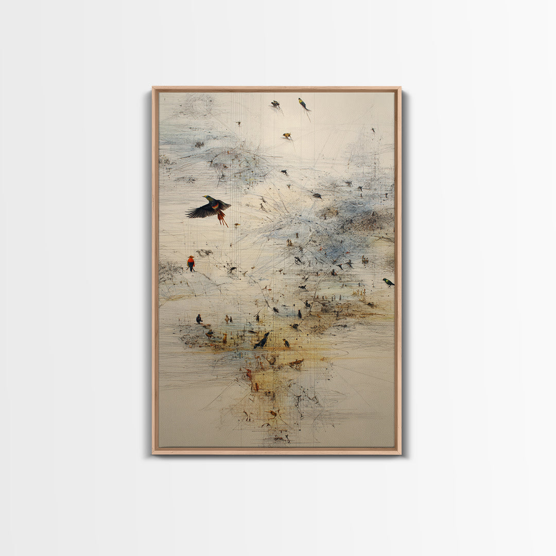 Abstract Birds Over Minimal African Landscape Wall Art, Modern Nature Scene Art, Neutral Gallery Decor, Unique Canvas Print