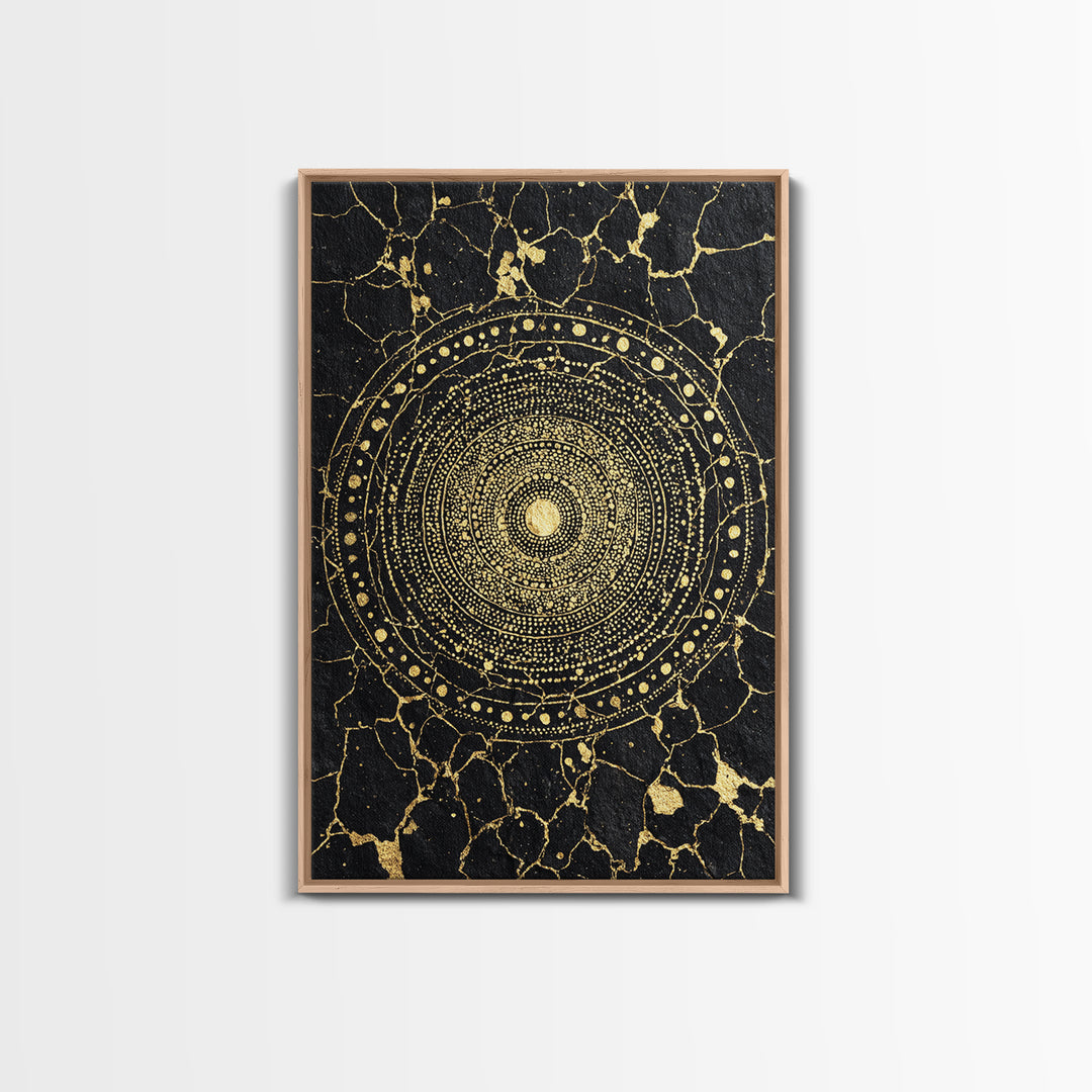Black Gold African Mandala Wall Art, Geometric Circle Canvas Print, Spiritual Abstract Art, Luxury Modern Home Decor, Gift