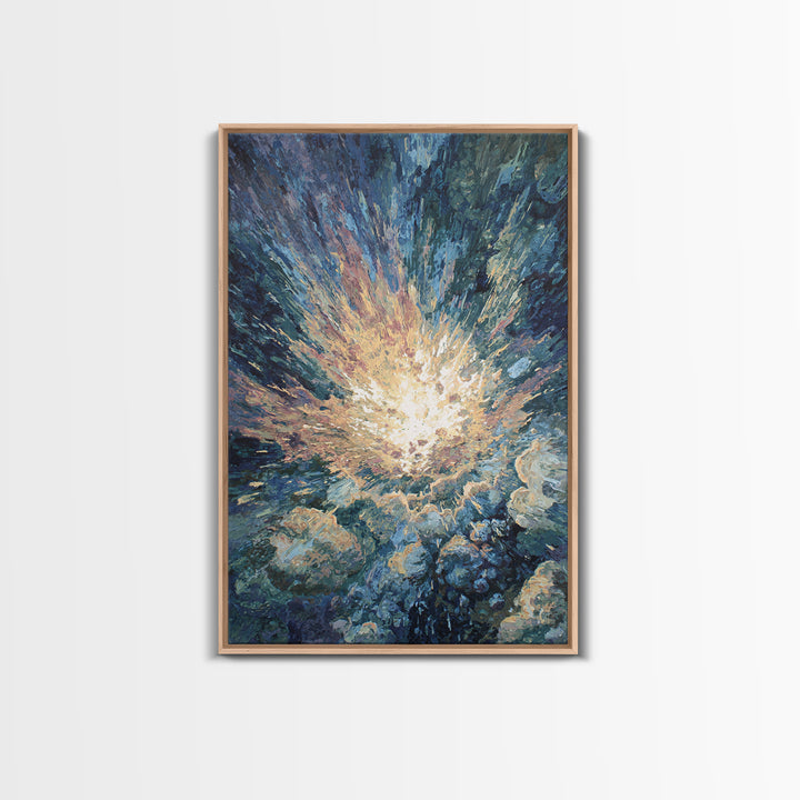 Radiant Ocean Light Burst In Blue Clouds Canvas Print, Abstract Painting, Dreamy Wall Art, Nature Scene Art, Home Decor Gift