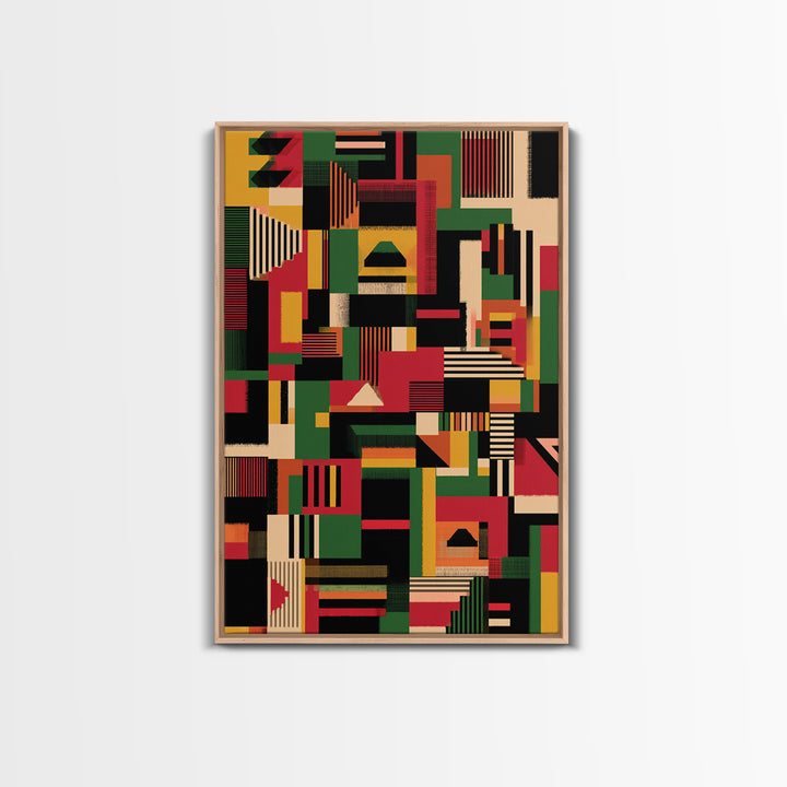 Kente Inspired Blocks In Green Red Gold Wall Art, African Abstract, Ankara Decor, Tribal Art Print, Bold Home Decor, Statement Piece