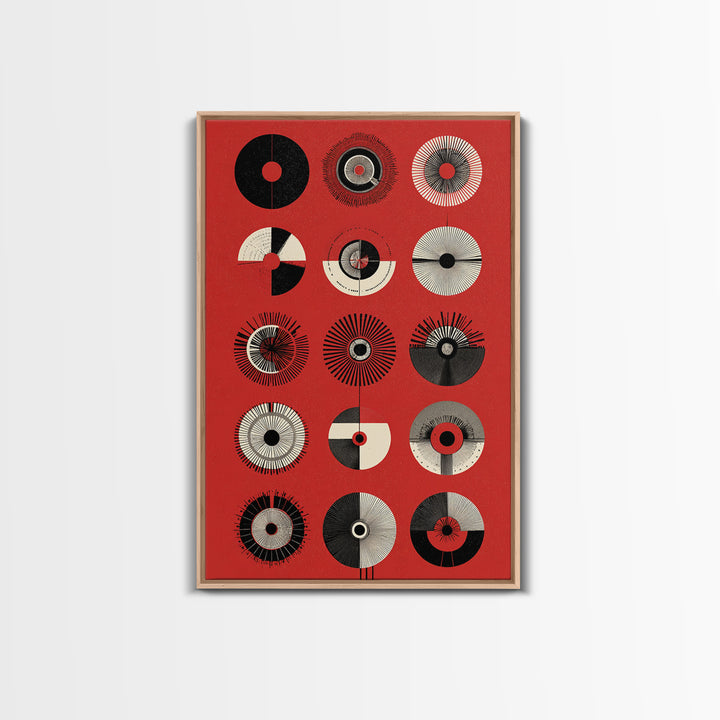 Red Tribal Sun Discs With Black Cream Circles Canvas Print, African Mask Art, Abstract Wall Art, Cultural Art Print, Bold Home Decor