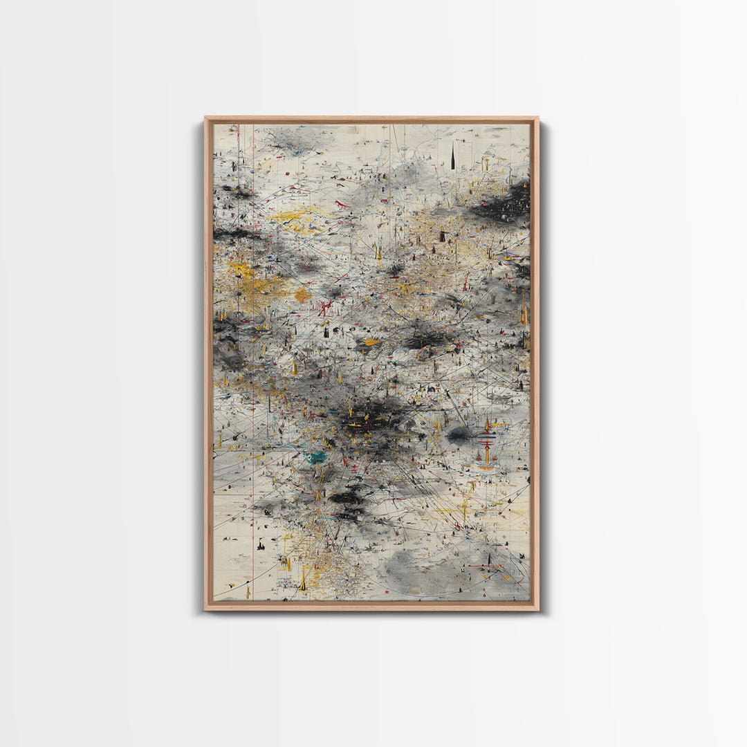 Neutral Abstract Storm Map Wall Art, Modern Canvas Art, Black Gold Minimalist Decor, Contemporary Office Art Print For Home