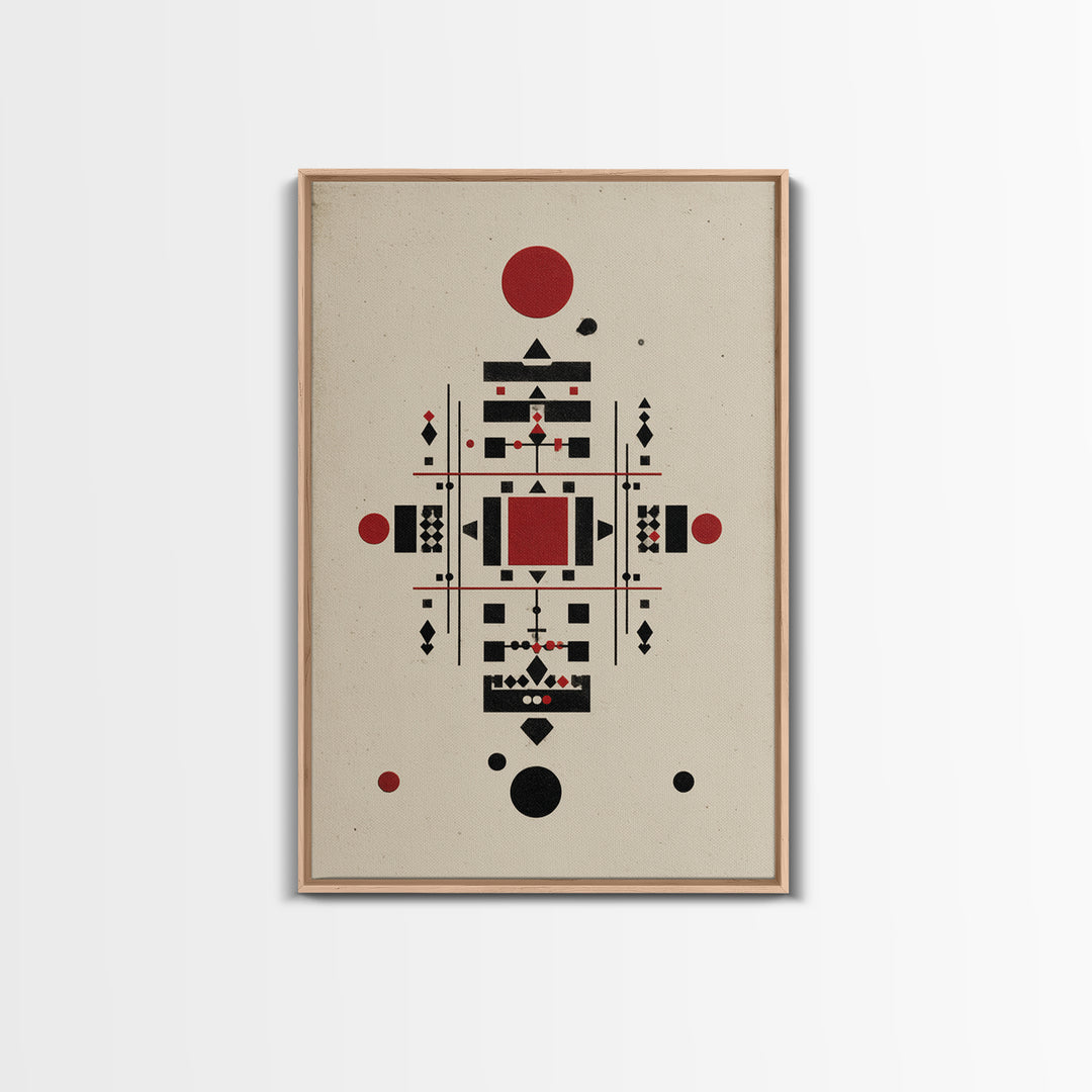 Red Black Tribal Geometry On Beige Canvas Print, African Inspired Abstract Wall Art, Minimalist Cultural Home Decor Gift