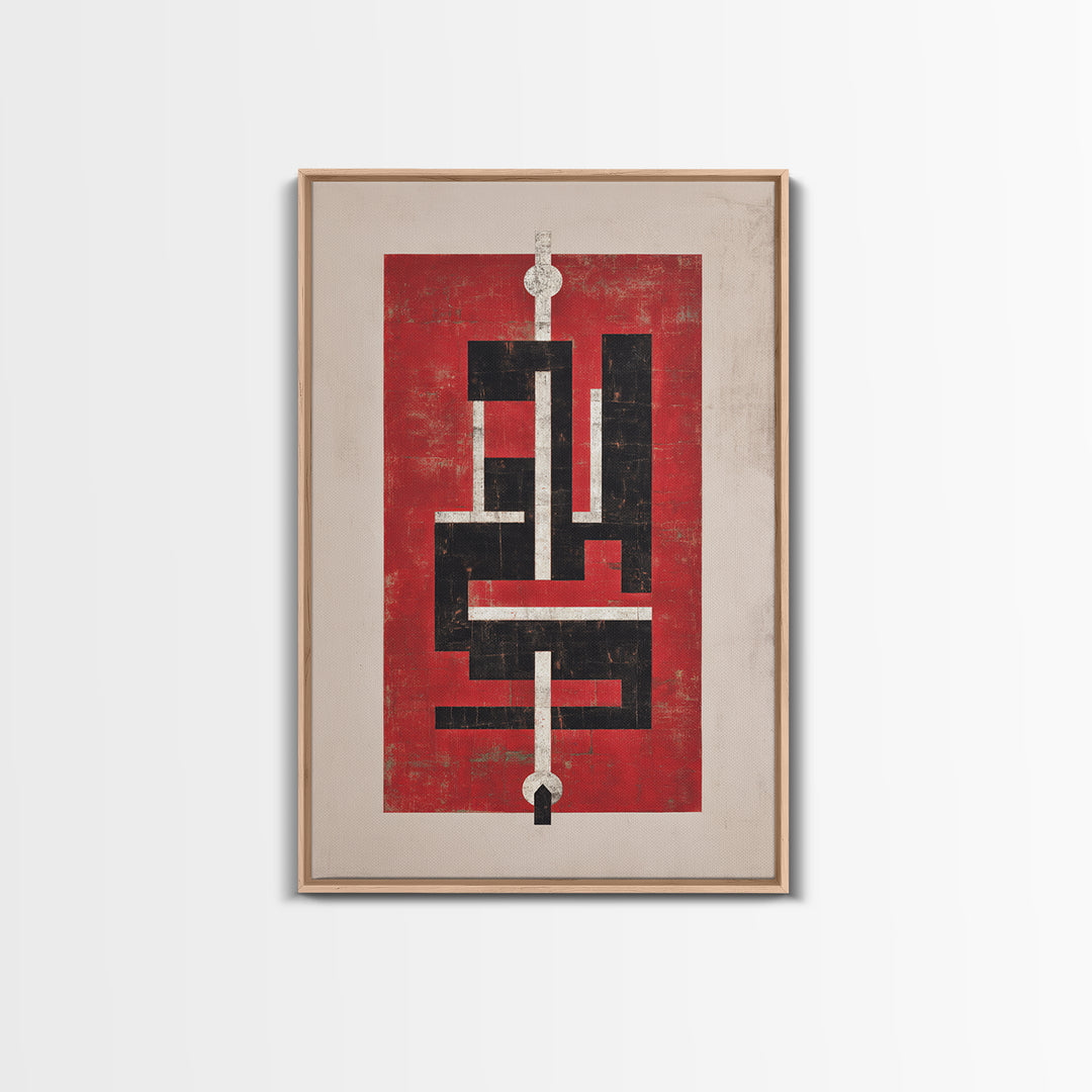 Red Black Geometric Totem Abstract Canvas Print, Modern Tribal Wall Art, Bold Cultural Home Decor For Statement Rooms Art