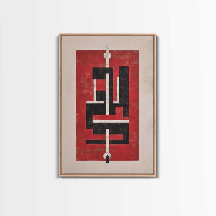 Red Black Geometric Totem Abstract Canvas Print, Modern Tribal Wall Art, Bold Cultural Home Decor For Statement Rooms Art