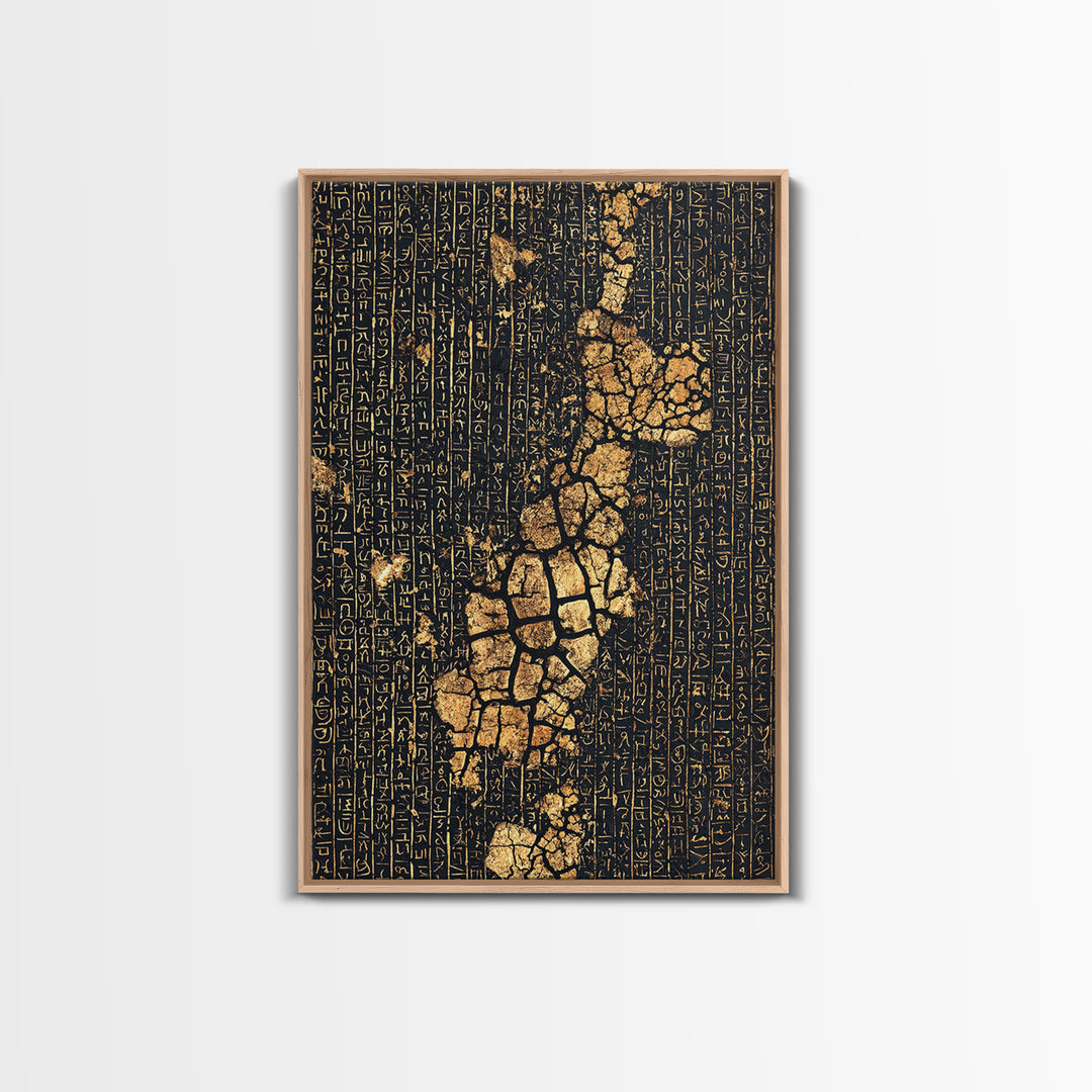 Ancient Gold Hieroglyph Map Wall Art, African Egyptian Art, Black And Gold Art, Cultural Wall Decor, Luxury Canvas Print
