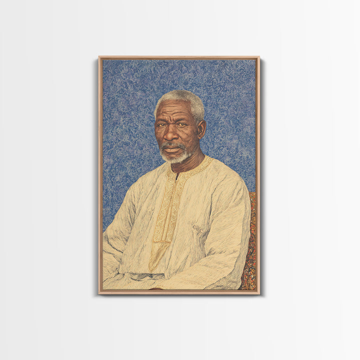 Elder African Man Portrait Framed Canvas Print, African American Art, Black History Gift, Cultural Home Decor, Office Decor