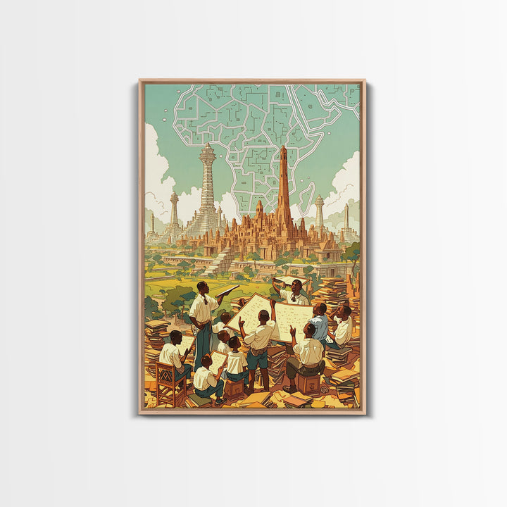 Afrofuturist African Classroom City Wall Art, Africa Art Print, Black Culture Art, Educational Decor, Modern Canvas Art Gift