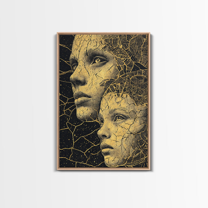 Golden Mother And Child Cosmic Wall Art, Black Woman Art, African American Art, Spiritual Wall Decor, Dreamy Canvas Print