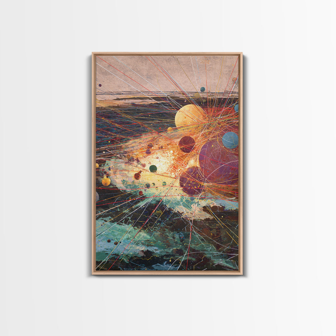 Abstract Planetary Network Framed Canvas Print, Modern Abstract Art, Afrofuturism Decor, Contemporary Wall Art, Office Decor