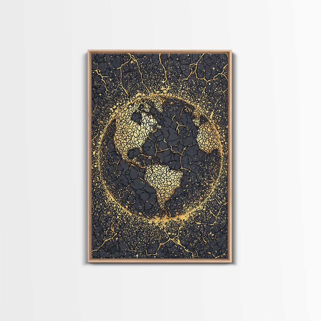 Black And Gold Cracked Africa Globe Canvas Print, African Wall Art, Afrocentric Decor, Modern Abstract Ethnic Home Decor Gift