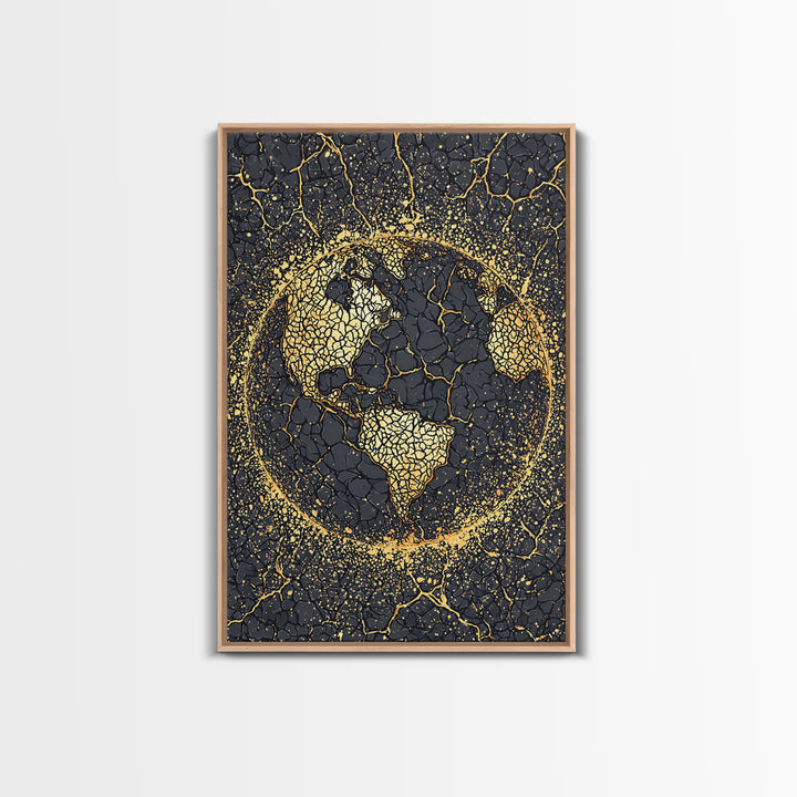 Black And Gold Cracked Africa Globe Canvas Print, African Wall Art, Afrocentric Decor, Modern Abstract Ethnic Home Decor Gift