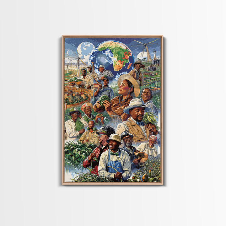 Global African Farmers Harvest Collage Framed Canvas Print, African Art Prints, Cultural Wall Decor, Farmhouse Office Decor
