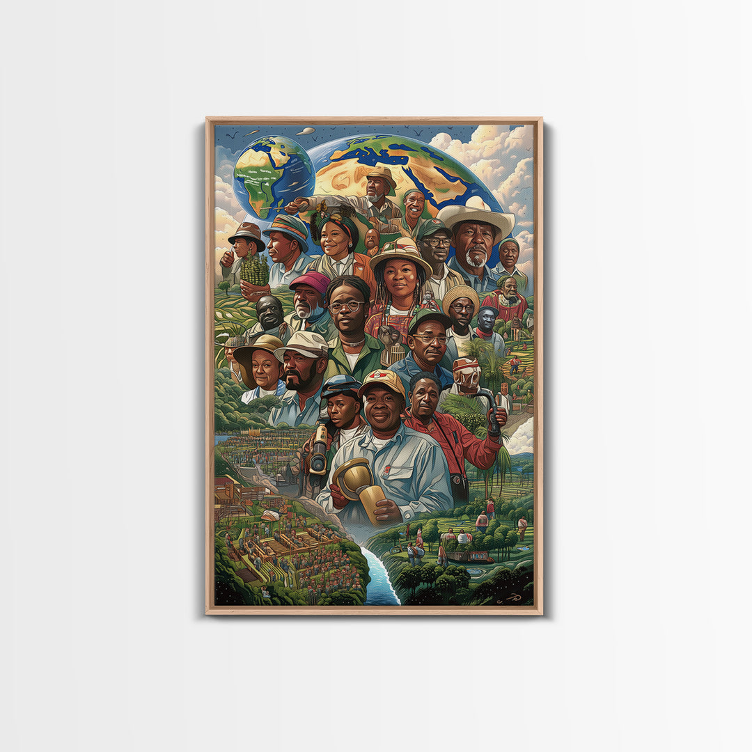 African Community Farmers Portrait Wall Art, Afrocentric Art Print, Black Culture Decor, Unique Motherland Living Room Home Decor Gift