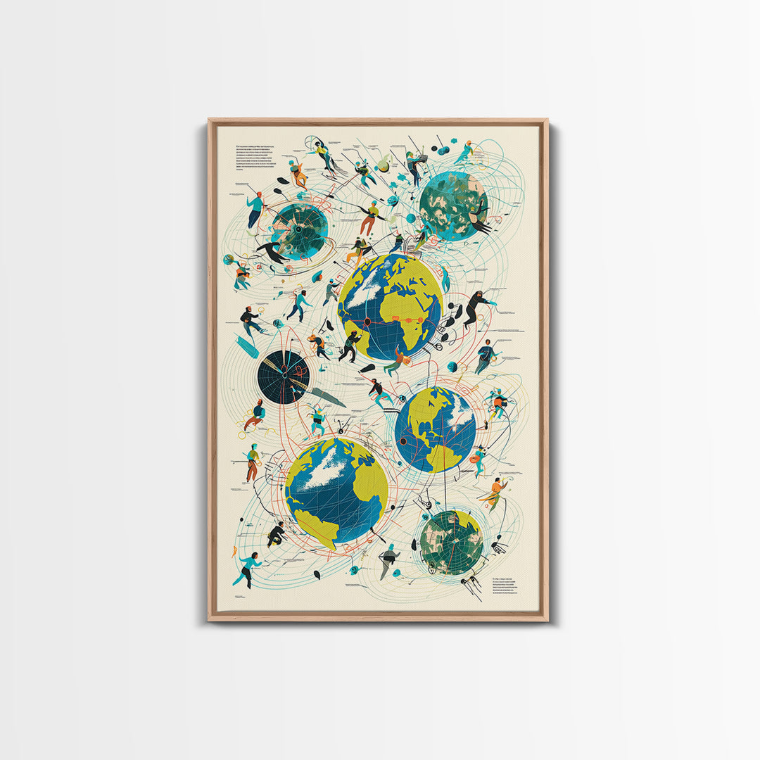 Abstract Global Network People Wall Art, Modern African Inspired Digital Art, Geometric Office Decor, World Map Canvas Print