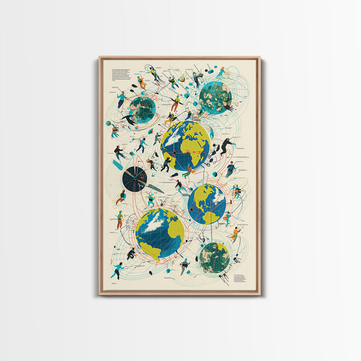 Abstract Global Network People Wall Art, Modern African Inspired Digital Art, Geometric Office Decor, World Map Canvas Print