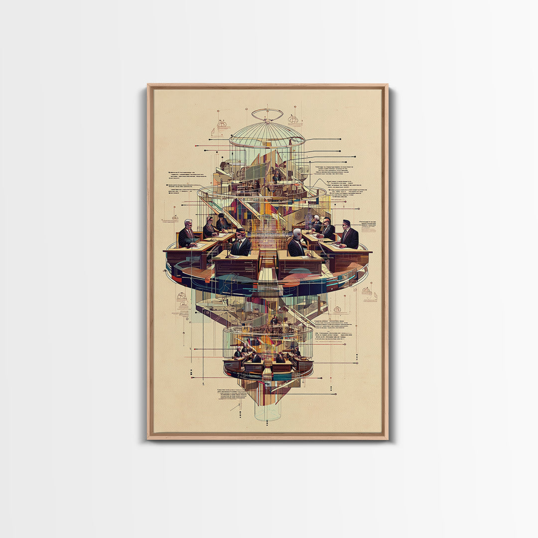 Futuristic Council Chamber Wall Art, Architectural Diagram, Modern Afrocentric Decor, Geometric Office Canvas Print Gift