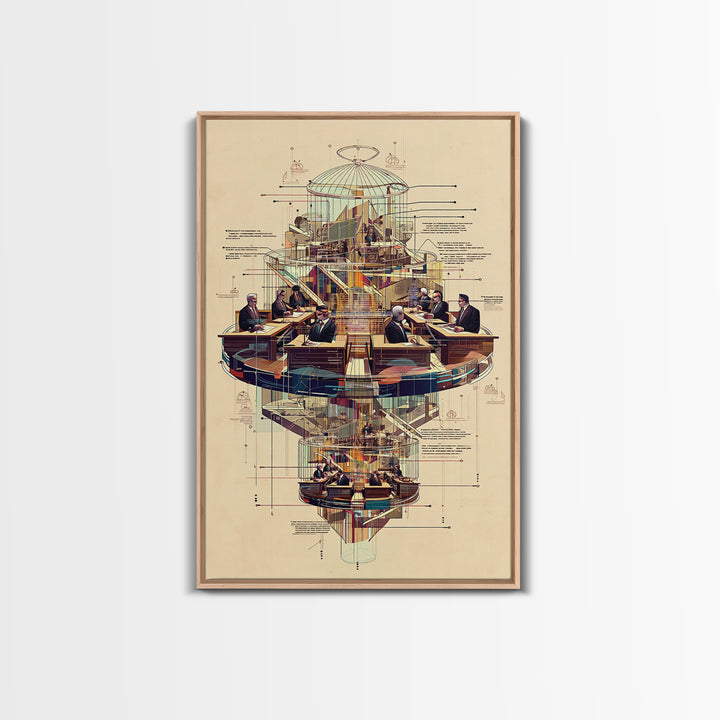 Futuristic Council Chamber Wall Art, Architectural Diagram, Modern Afrocentric Decor, Geometric Office Canvas Print Gift