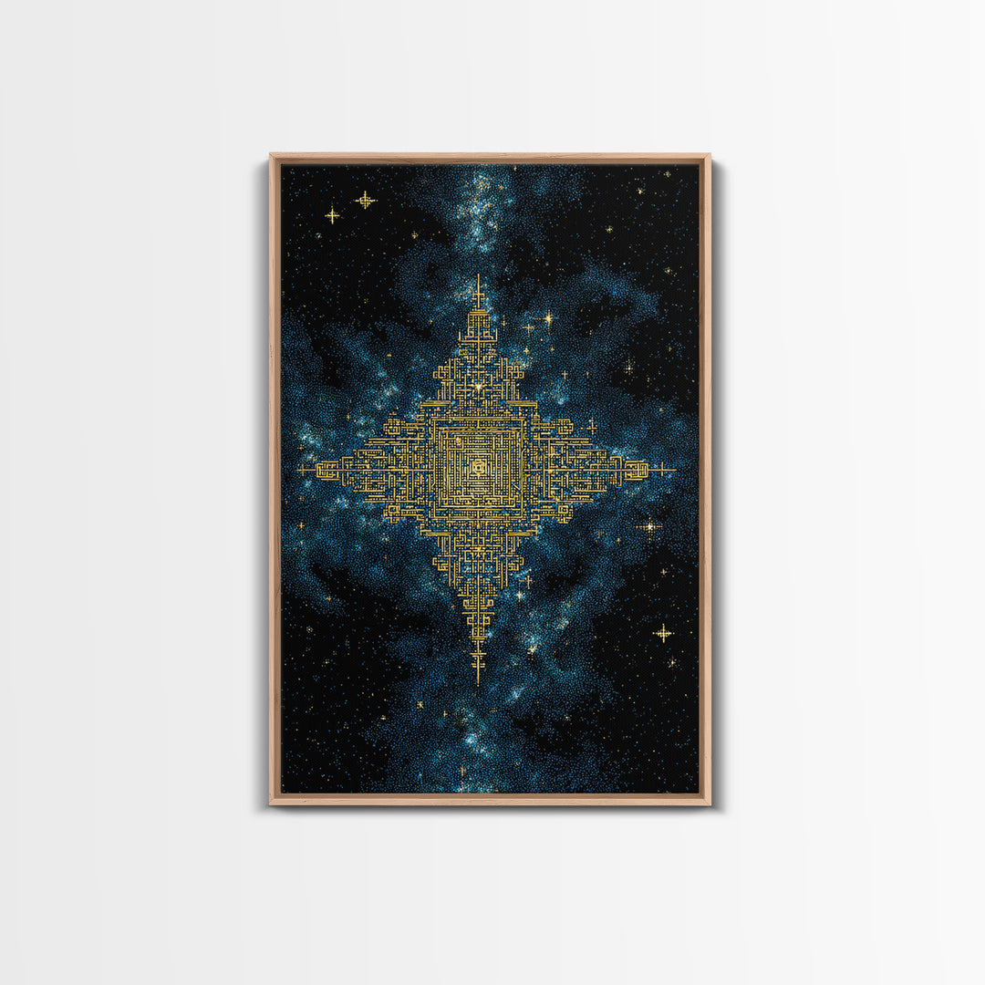 Golden Celestial Geometry Canvas Print, Cosmic Star Map Wall Art, Black And Gold Spiritual Decor, Mystical Gift For Home