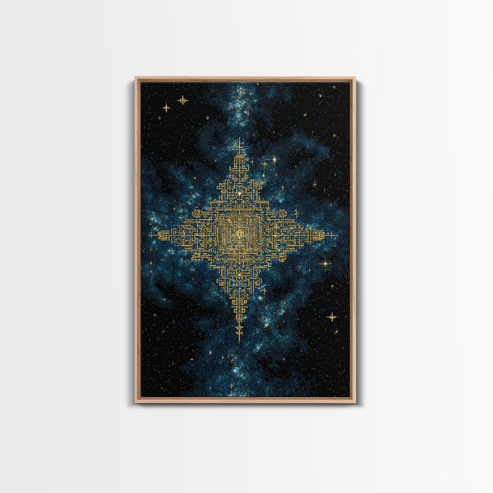 Golden Celestial Geometry Canvas Print, Cosmic Star Map Wall Art, Black And Gold Spiritual Decor, Mystical Gift For Home