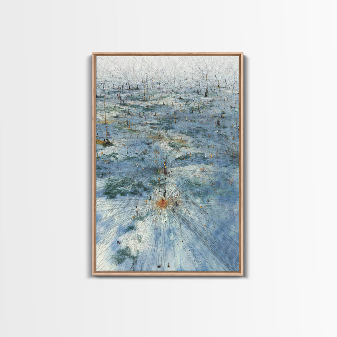 Icy Network Landscape Wall Art, Blue Abstract Field, Dreamy Modern Canvas Print, Minimalist Office Decor Gift, Large Home Decor