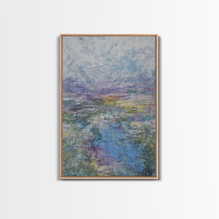 Pastel Horizon Abstract Wall Art, Blue Lavender Landscape, Modern Unique Canvas Print, Dreamy Office Decor Gift For Home