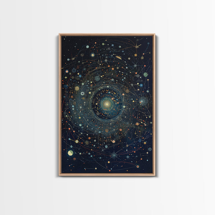 Dark Cosmic Orbit Mandala Canvas Print, Galaxy Map Wall Decor, Abstract Art, Modern Office Decor, Starry Astronomy Poster