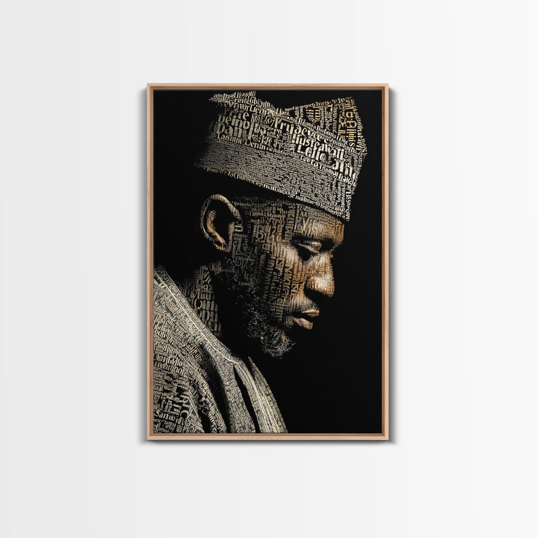 African Man Typography Profile Canvas Print, Black Art Portrait, Afrocentric Artwork, Modern Black Culture Wall Decor Gift