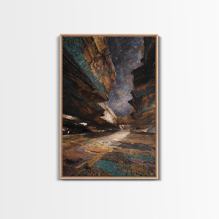 Starry Canyon African Landscape Wall Art, Ethnic Texture Night Sky Print, Earth Tone Boho Decor, Unique Canvas Gift For Home