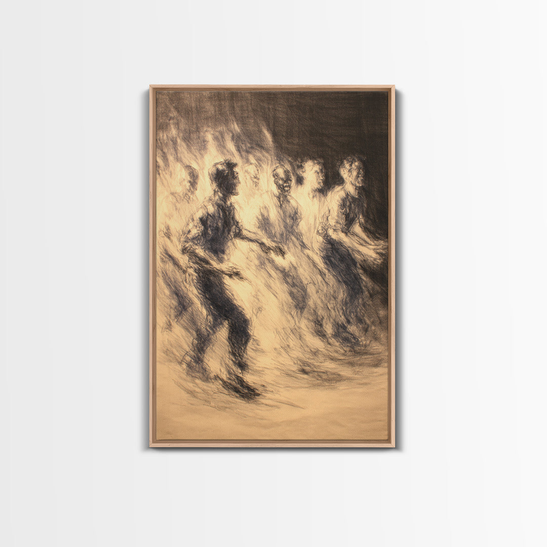 Sepia African Dancers Canvas Print, Expressive Charcoal Figure Art, Cultural Wall Decor, Motion Study For Living Room Decor
