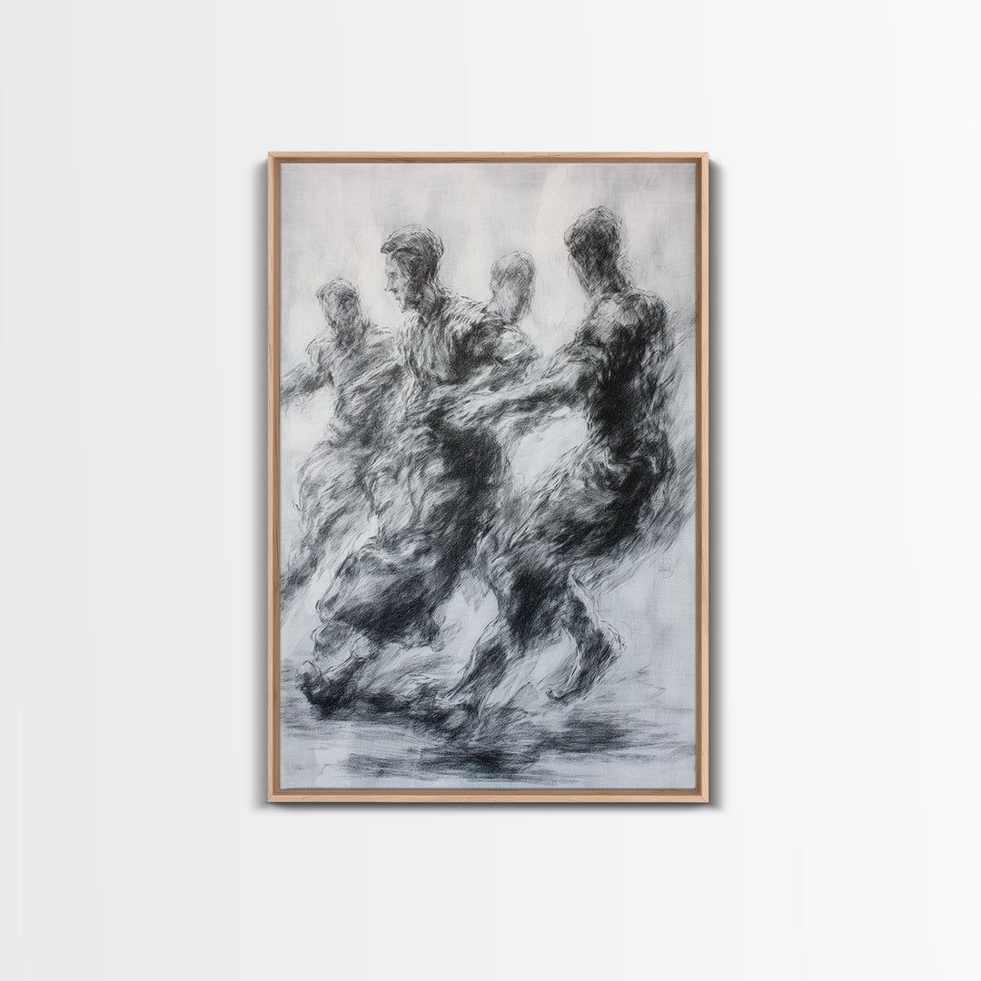 Monochrome African Dancers Wall Art, Charcoal Figure Drawing, Abstract Motion Print, Minimalist Black And White Decor Gift