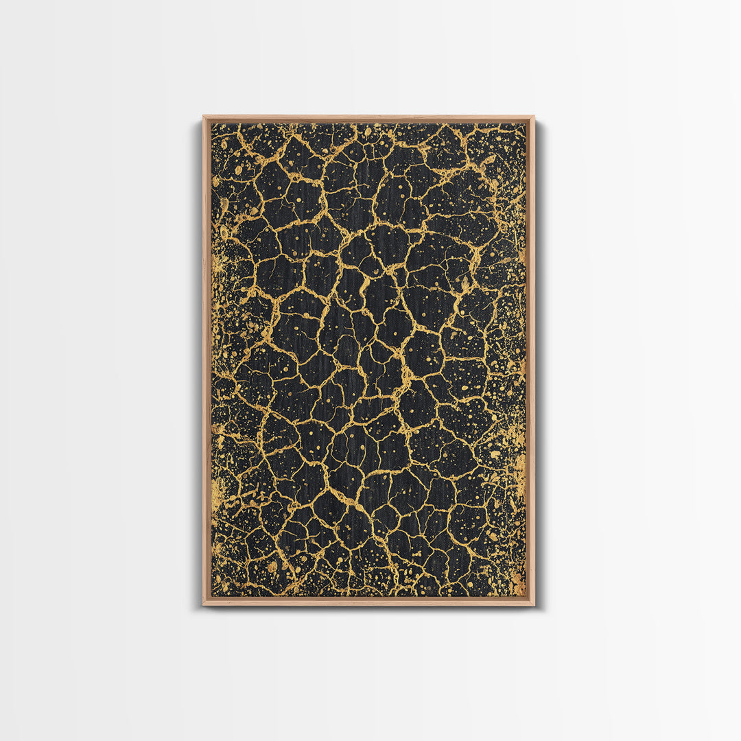 Black And Gold Crackle Texture, Abstract Wall Art, Luxury Canvas Print, Modern Geometric Elegant Home Decor, Statement Gift