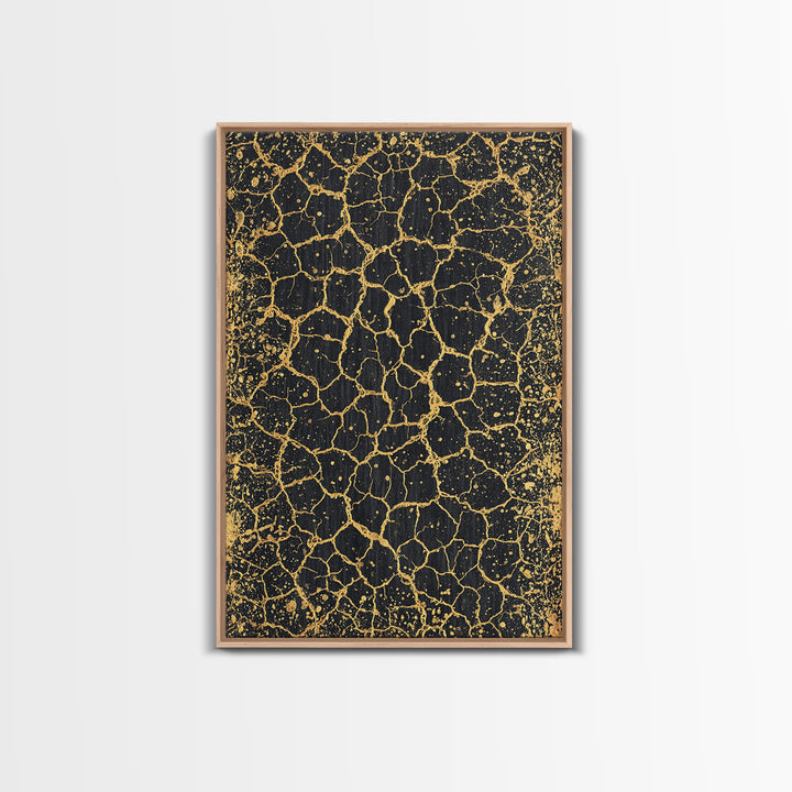 Black And Gold Crackle Texture, Abstract Wall Art, Luxury Canvas Print, Modern Geometric Elegant Home Decor, Statement Gift