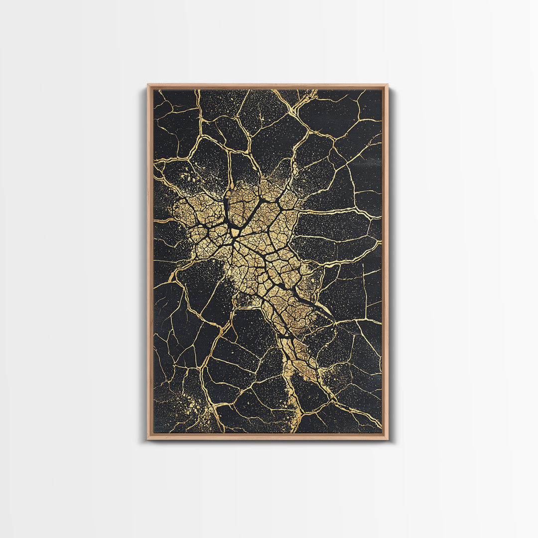 Golden Africa Map Crackle Silhouette, African Wall Art, Framed Canvas Print, Afrocentric Motherland Home Decor, Black History Gift