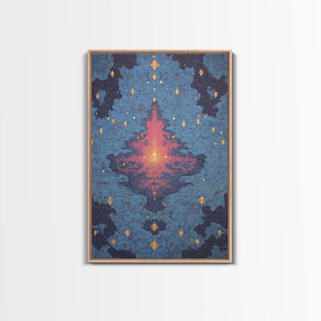 Blue Pink Glowing Mandala Reflection, Abstract Wall Art, Modern Canvas Print, Spiritual Meditation Room Decor, Colorful Gift