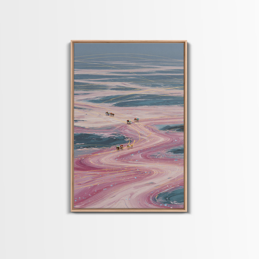 Pastel Desert Caravan Trails Canvas Print, Surreal Landscape Wall Decor, Dreamy Abstract Art For Unique Modern Home Decor
