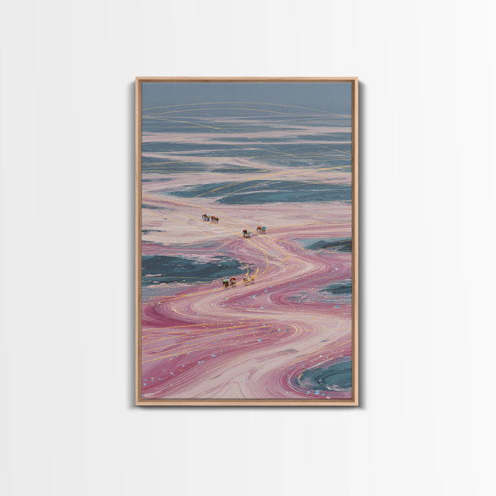 Pastel Desert Caravan Trails Canvas Print, Surreal Landscape Wall Decor, Dreamy Abstract Art For Unique Modern Home Decor