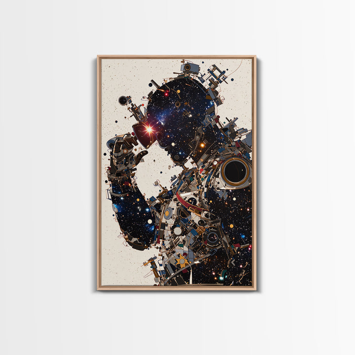 Cosmic Black Cyborg Portrait Canvas Print, Afrofuturism Decor, Abstract Face Art, Galaxy Robot Unique Modern Wall Decor Gift